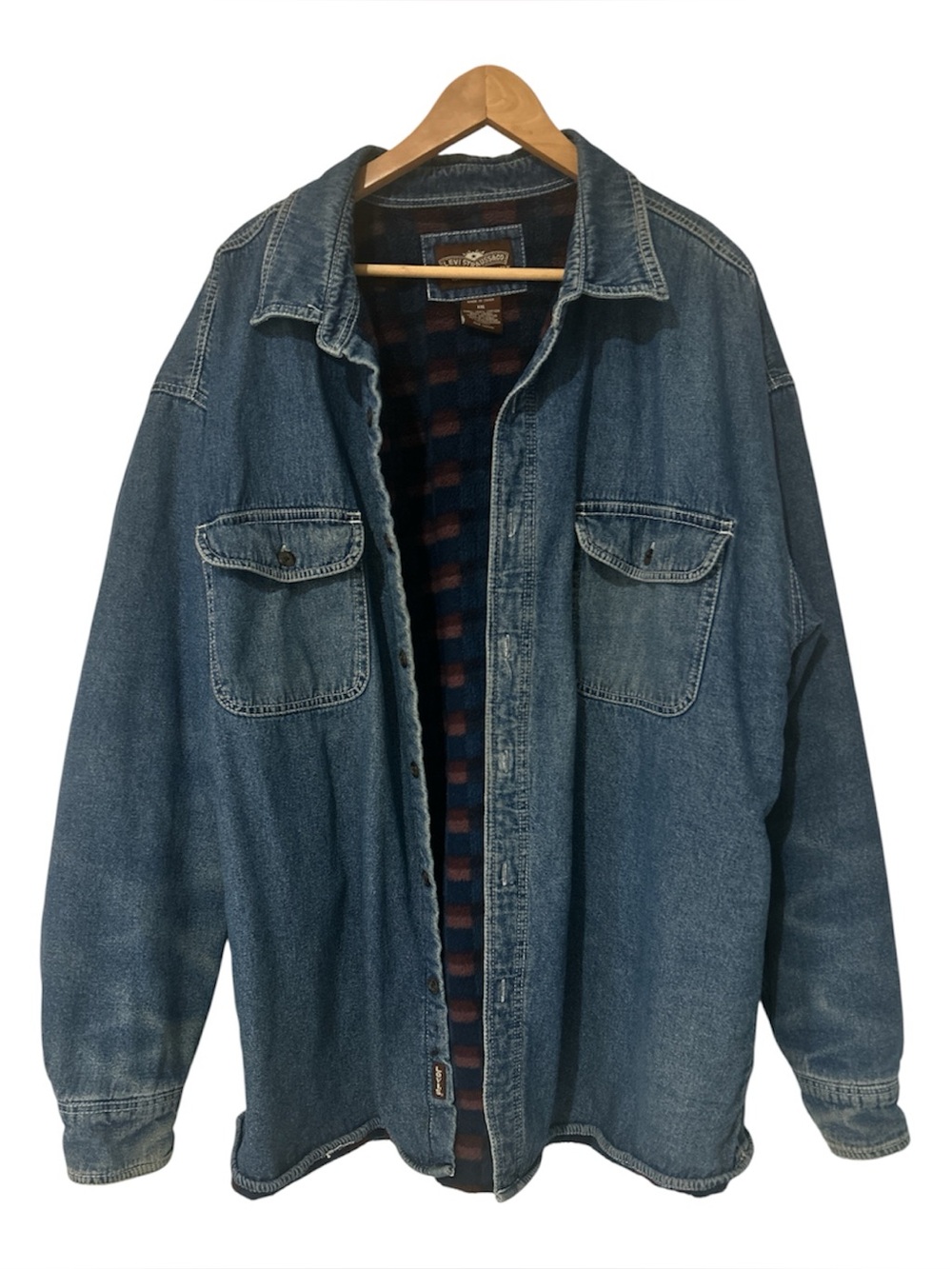 Vintage Y2K Levi Strauss Fleece Lined Denim Shirt Jacket Plaid Shacket - XXL